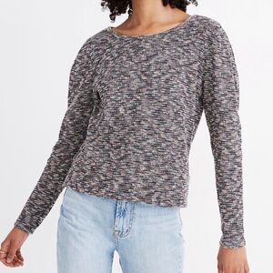 Madewell Womens Sweater XXL Puff Sleeve Marled Knit Gray Multicolored Cropped
